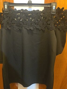 Black Off-Shoulder Top with Crochet Lace Trim